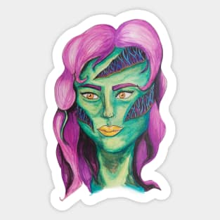 Colourful Zombie girl with stitched face Sticker